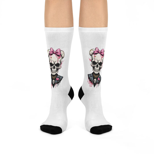 Skull Bow Crew Socks, Trendy Cool Socks, Goth Fashion Accessories, Perfect Gift for Halloween & Everyday Wear, Unique Streetwear