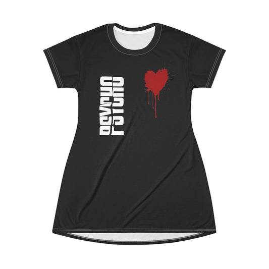 Graphic T-Shirt Dress with Heart Design, Trendy Casual Dress, Perfect for Festivals, Relaxed Fit for Everyday Wear, Unique Gift Idea
