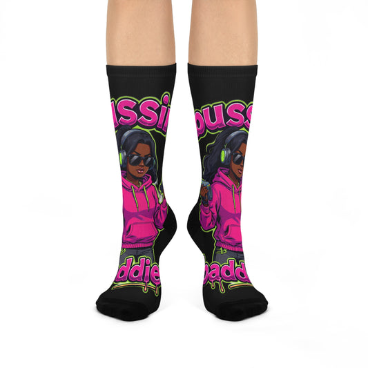 “Bussin baddie”Trendy Cushioned Crew Socks, Funky Gift for Her, Cozy Fashion Socks, Hip Hop Socks, Fun Casual Wear