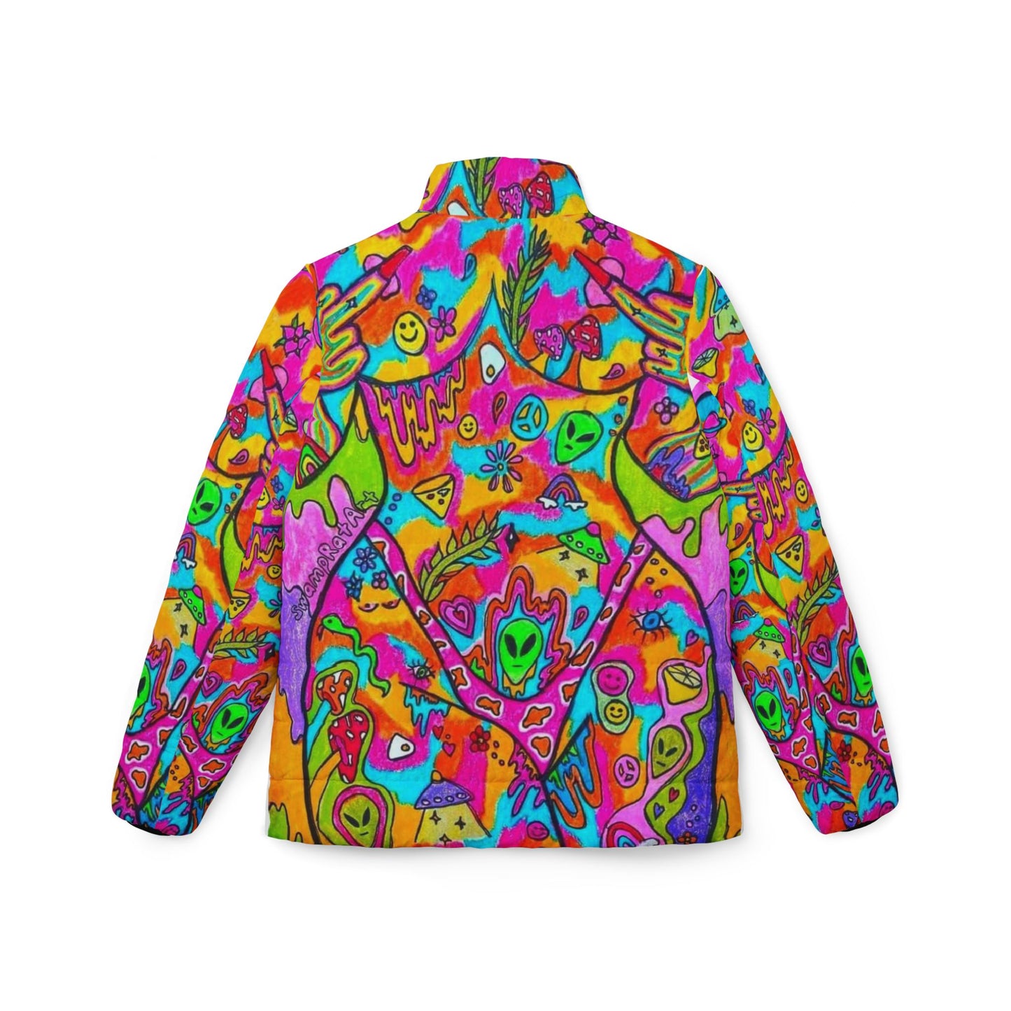 Colorful Women’s Puffer Jacket, Vibrant Winter Coat, Funky Outerwear, Trendy Warm Jacket, Perfect for Festivals, Unique Gift Idea