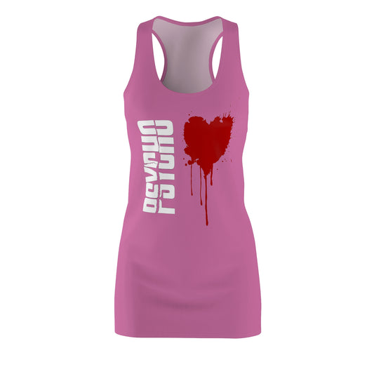 Pink Heart Graphic Racerback Dress - Casual Summer Outfit, Vacation Wear, Birthday Gift, Love Theme, Trendy Activewear
