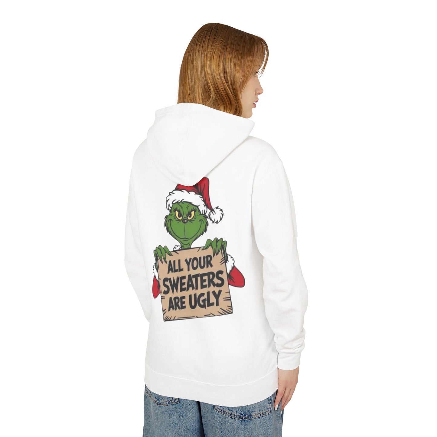 Grinch-Inspired Holiday Hoodie, Cozy Grinch Sweatshirt, Christmas Gift, Ugly Sweater Party Apparel, Unisex Lightweight Hoodie