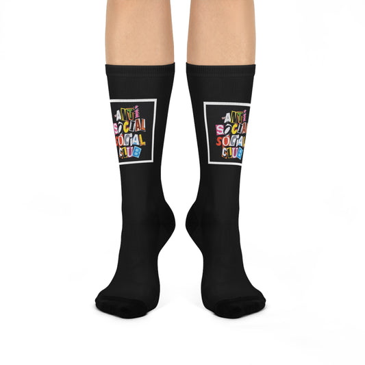 Anti Social Social Club Socks, Cushioned Crew Socks, Cozy Footwear, Trendy Accessories, Gift for Friends, Street Style Fashion