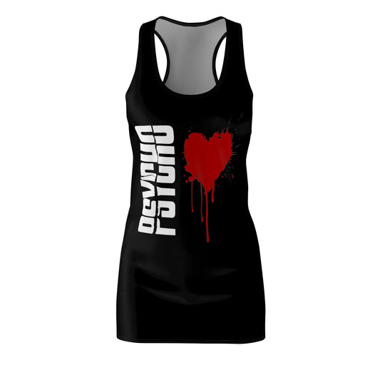 Psycho Heart Women's Racerback Dress, Black Dress with Graphic, Summer Party Outfit, Edgy Fashion, Gift for Her