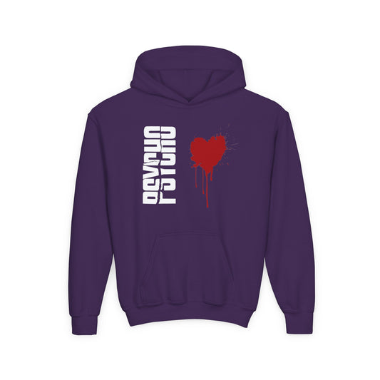 Youth Hooded Sweatshirt with Heart Design, Cozy Pullover, Trendy Sweatshirt, Gift for Teens, Casual Wear, Fashion Hoodie