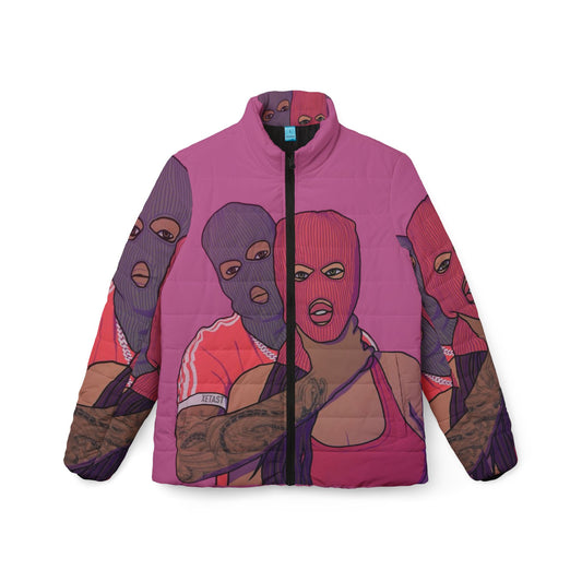 Bold Graphic Women's Puffer Jacket, Unique Streetwear, Warm Winter Outerwear, Trendy Casual Layer, Great for Gifts, Fashion Statement