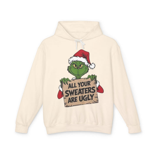 Grinch-Inspired Holiday Hoodie, Cozy Grinch Sweatshirt, Christmas Gift, Ugly Sweater Party Apparel, Unisex Lightweight Hoodie