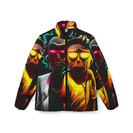 Vibrant Cartoon Puffer Jacket, Women's Stylish Outerwear, Trendy Winter Jacket, Unique Layering Piece, Cartoon Character Apparel