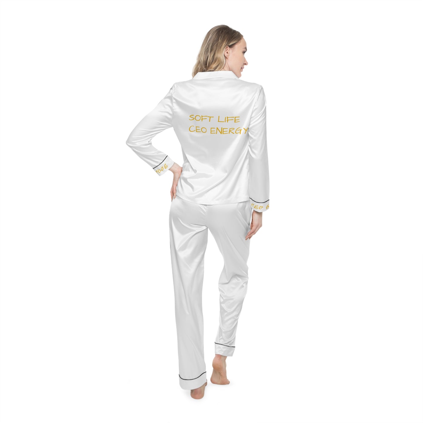 Chic Women's Satin Pajamas Set with 'Soft Life' Design, Luxurious Sleepwear for Relaxation, Perfect Gift for Her, Stylish Loungewear, [...]