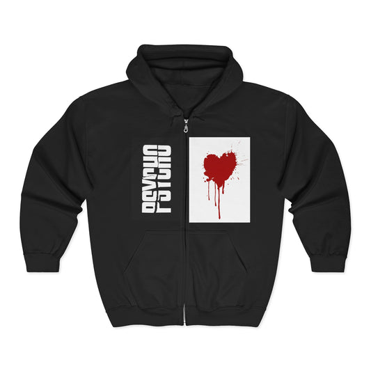 Psycho Heart Zip-Up Hoodie, Unisex Sweatshirt for Halloween, Gift for Horror Lovers, Streetwear Hoodie, Edgy Fashion, Graphic Hoodie