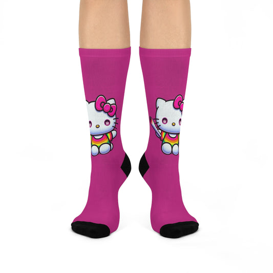 "SMOKING KITTY"Cushioned Crew Socks | Cute & Cozy Socks for Everyday Wear, Gifts, Fun Fashion, Birthday, Anime Lovers