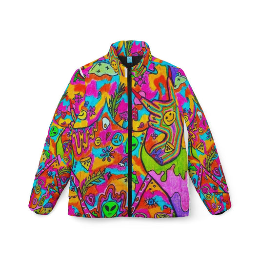 Colorful Women’s Puffer Jacket, Vibrant Winter Coat, Funky Outerwear, Trendy Warm Jacket, Perfect for Festivals, Unique Gift Idea