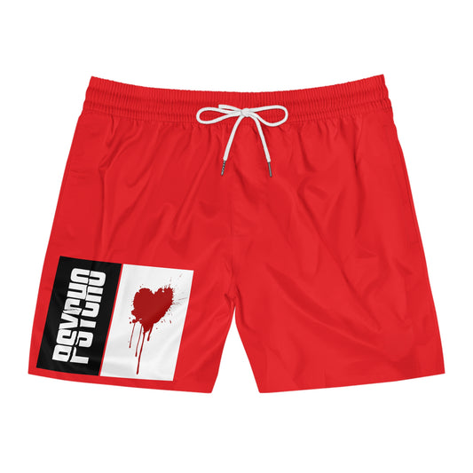 Psycho Heart Swim Shorts, Bold Men’s Swimwear, Vacation Essentials, Summer Pool Party Outfit, Unique Beachwear, Gifts for Him