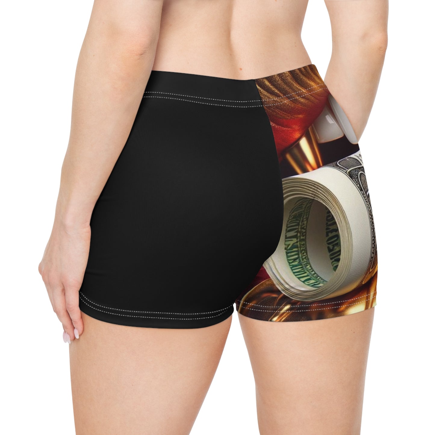 Bold Money-Centric Women's Shorts, Fun Summer Activewear, Trendy Beachwear for Parties, Unique Gift for Fashion Lovers, Stylish Lounge [...]