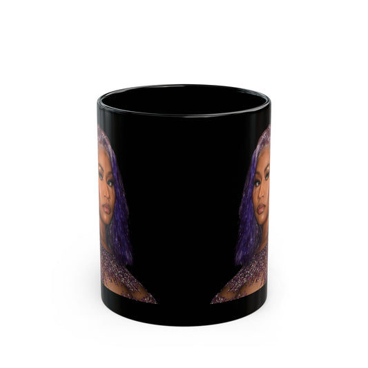 Glamorous Female Rapper Black Mug with Artistic Design, Coffee Cup, Unique Gift, Tea Mug, Home Decor, Personalized Drinkware
