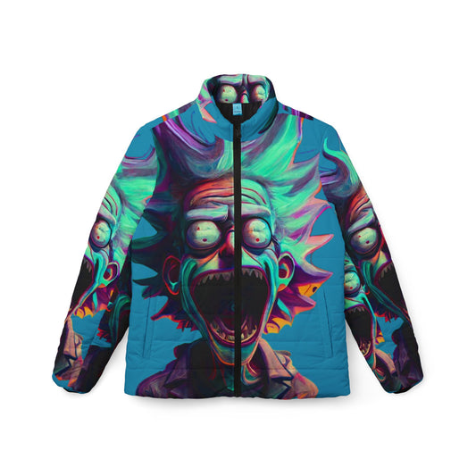 Rick and Morty Puffer Jacket, Colorful Winter Coat, Cartoon Fan Apparel, Unique Outerwear, Cosplay Jacket, Gift for Geeks