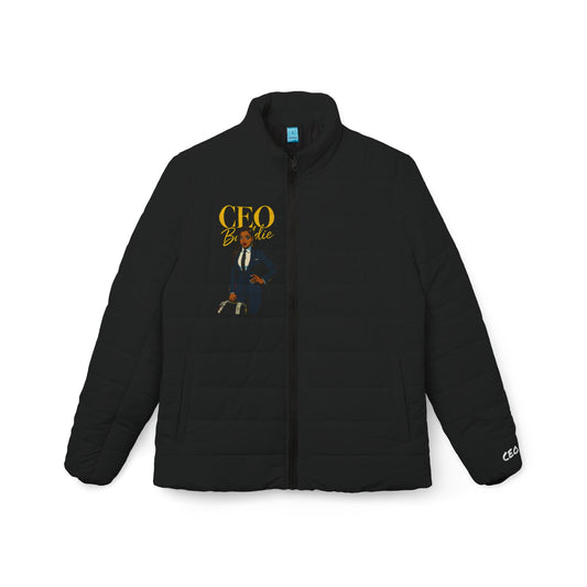 Chic Women’s Puffer Jacket, Trendy Outerwear, Fashionable Winter Coat, Bold CEO Style, Perfect Gift for Boss Ladies, AOP Design