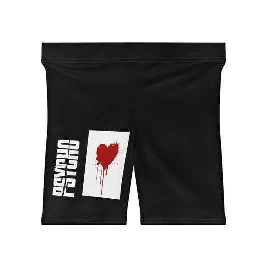 Psycho Heart Women's Biker Shorts, Activewear, Workout Shorts, Yoga Pants, Casual Summer Wear, Gifts for Her