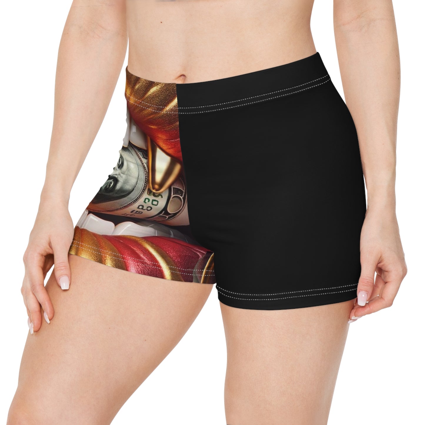 Bold Money-Centric Women's Shorts, Fun Summer Activewear, Trendy Beachwear for Parties, Unique Gift for Fashion Lovers, Stylish Lounge [...]